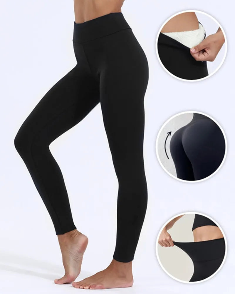 Casual Warm Winter Solid Pants Soft Fleece Leggings
